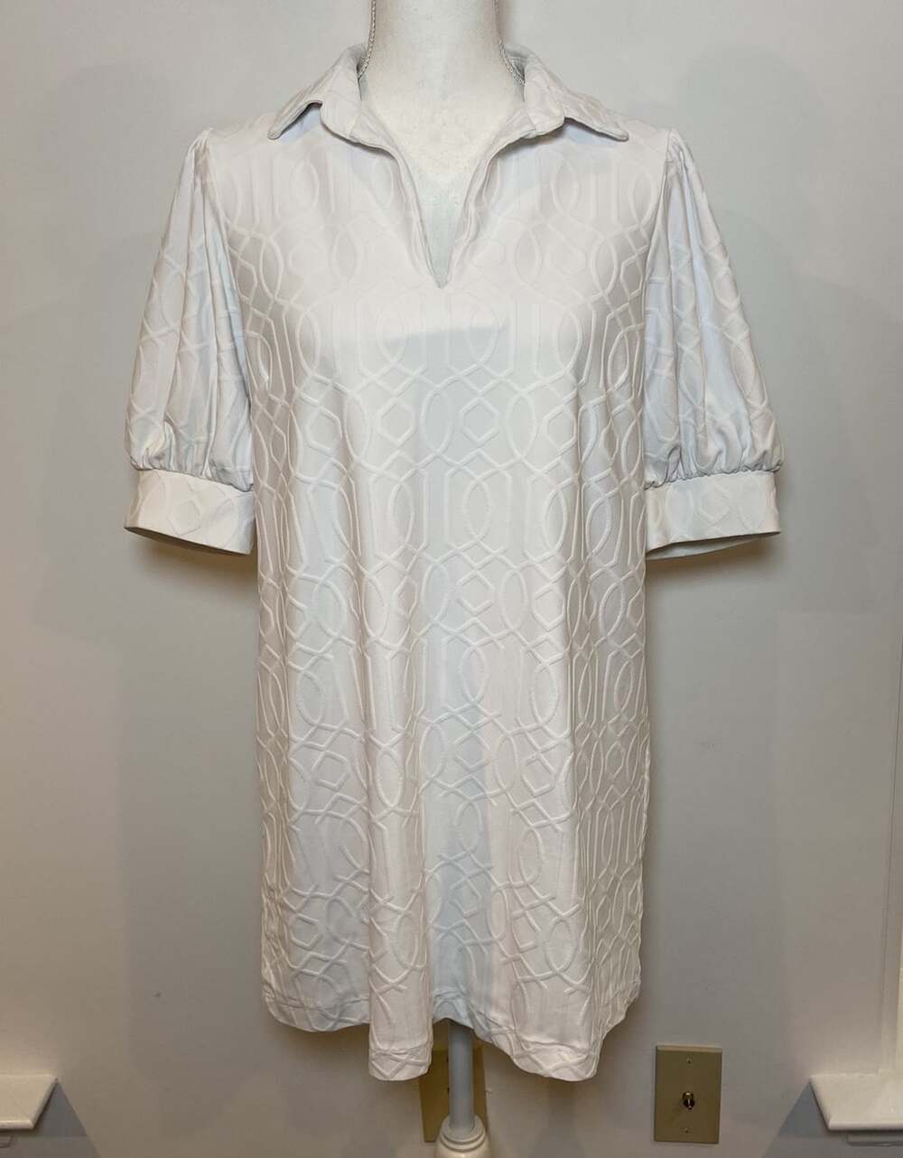 Jude Connally Emerson Dress Puff Sleeves Collar Preppy White Texture M